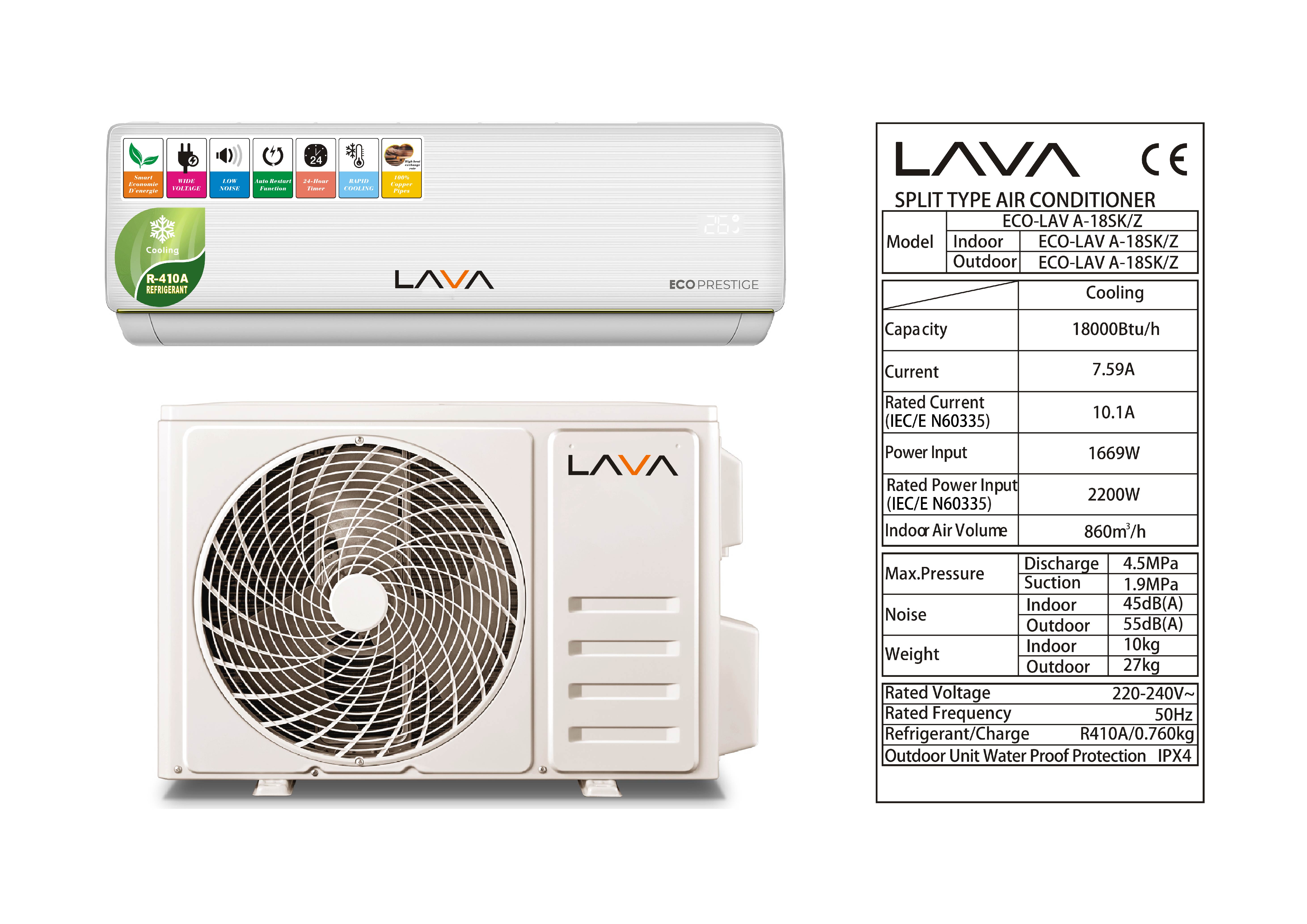 Split Climatiseur Lava 18000 BTU 2.5CV R410 + Alcatel 3X By OumouGroup