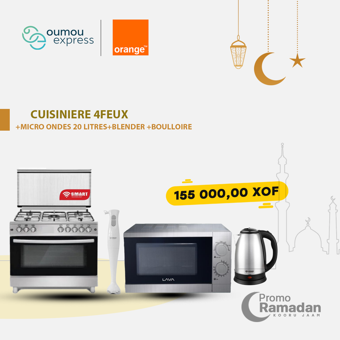 Roch Pack Ramadan Cuisiniére 4 feux Roch inox + micro-onde + Mixeur + bouilloire By OumouGroup