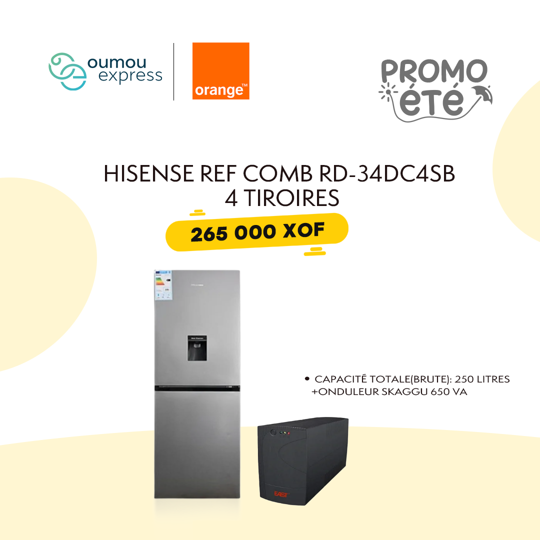 Hisense Réfrigérateur combiné à distributeur d'eau de 250 litres Hisense by OumouGroup