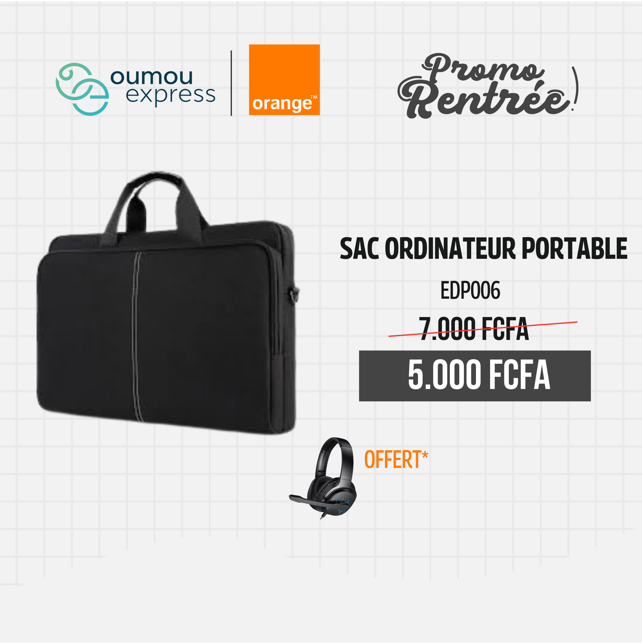 Sac à dos Laptop EDP006 + casque H213Z By OumouGroup