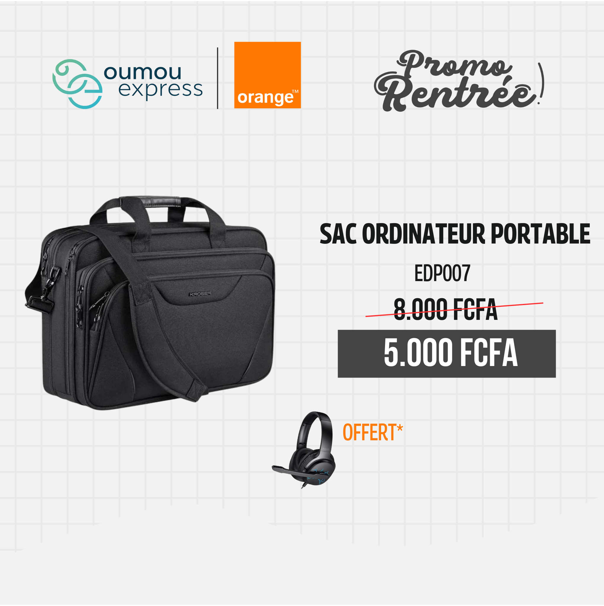 Sac à dos Laptop EBP007 + casque H213Z By OumouGroup