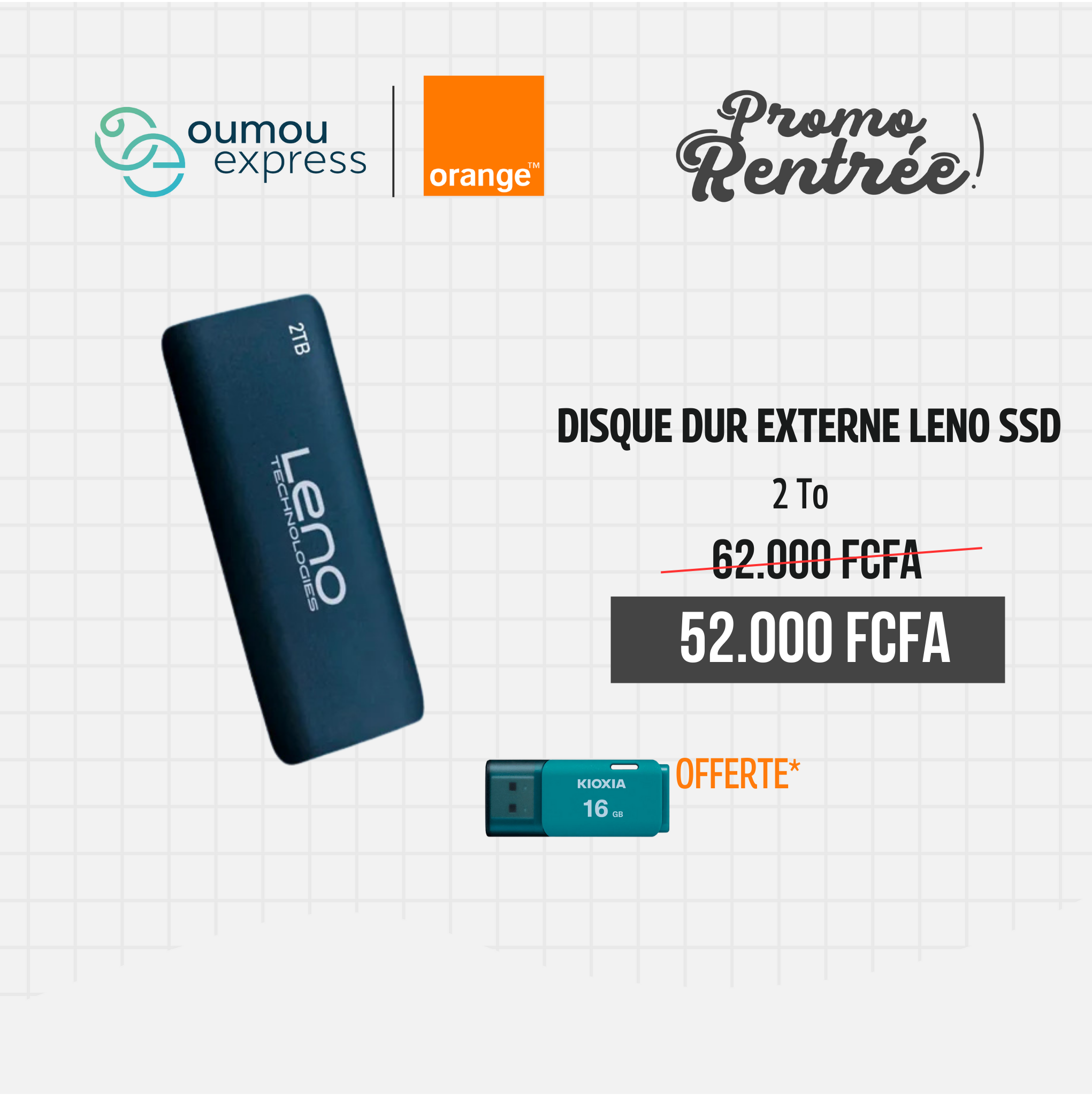 Leno Disque dur externe SSD leno 2To + Clé USB KIOXIA 16Go By OumouGroup