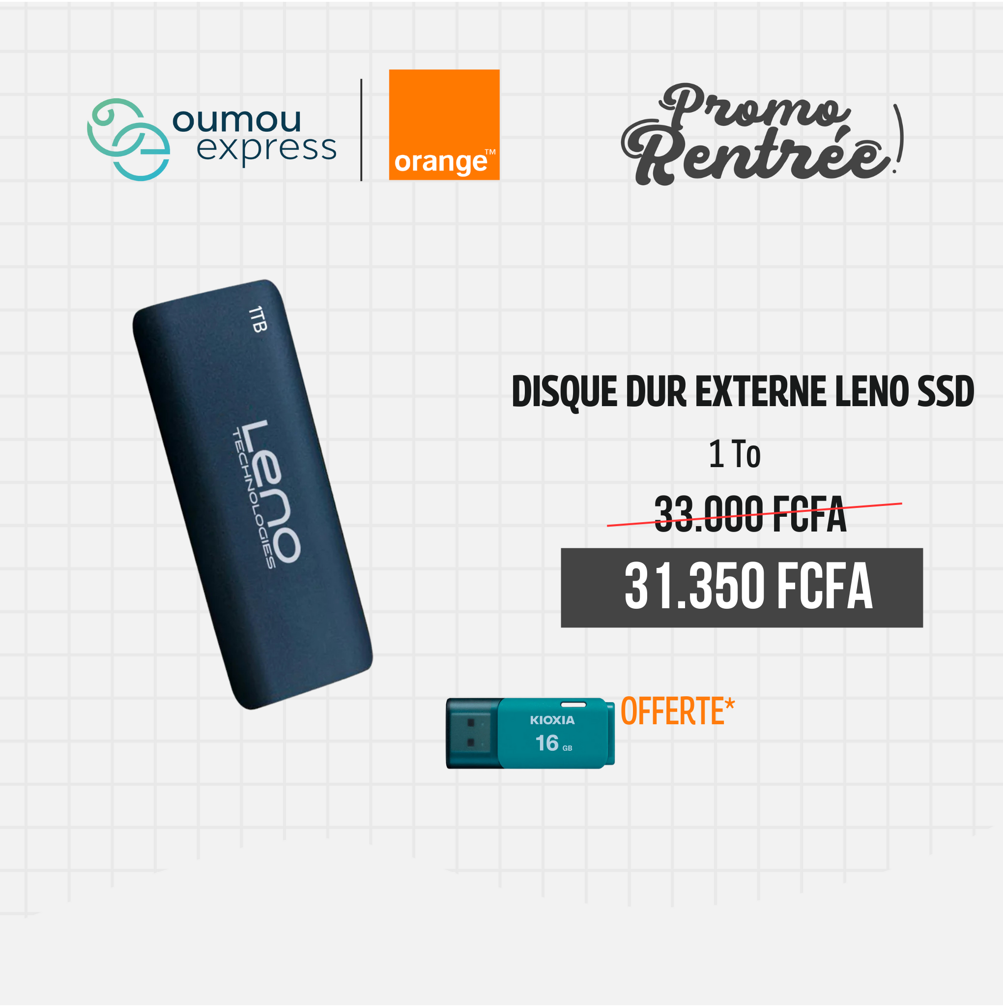Leno Disque dur externe SSD leno 1To + Clé USB KIOXIA 16Go By OumouGroup