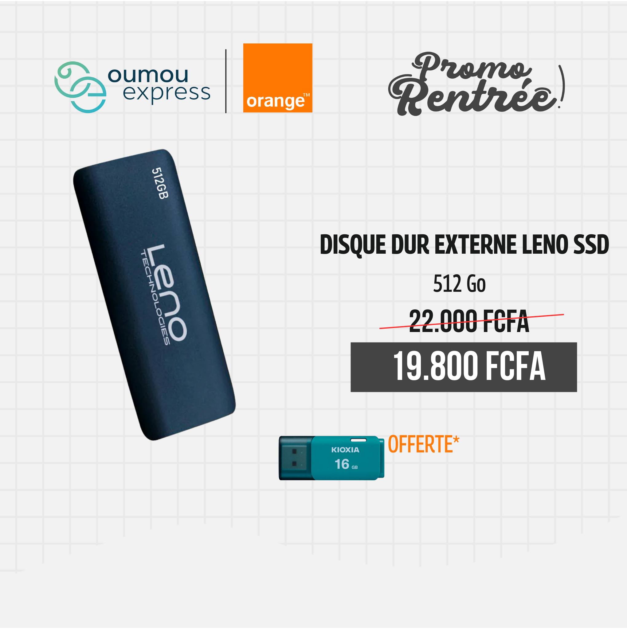 Leno Disque dur externe SSD leno 512Go + Clé USB KIOXIA 16Go By OumouGroup
