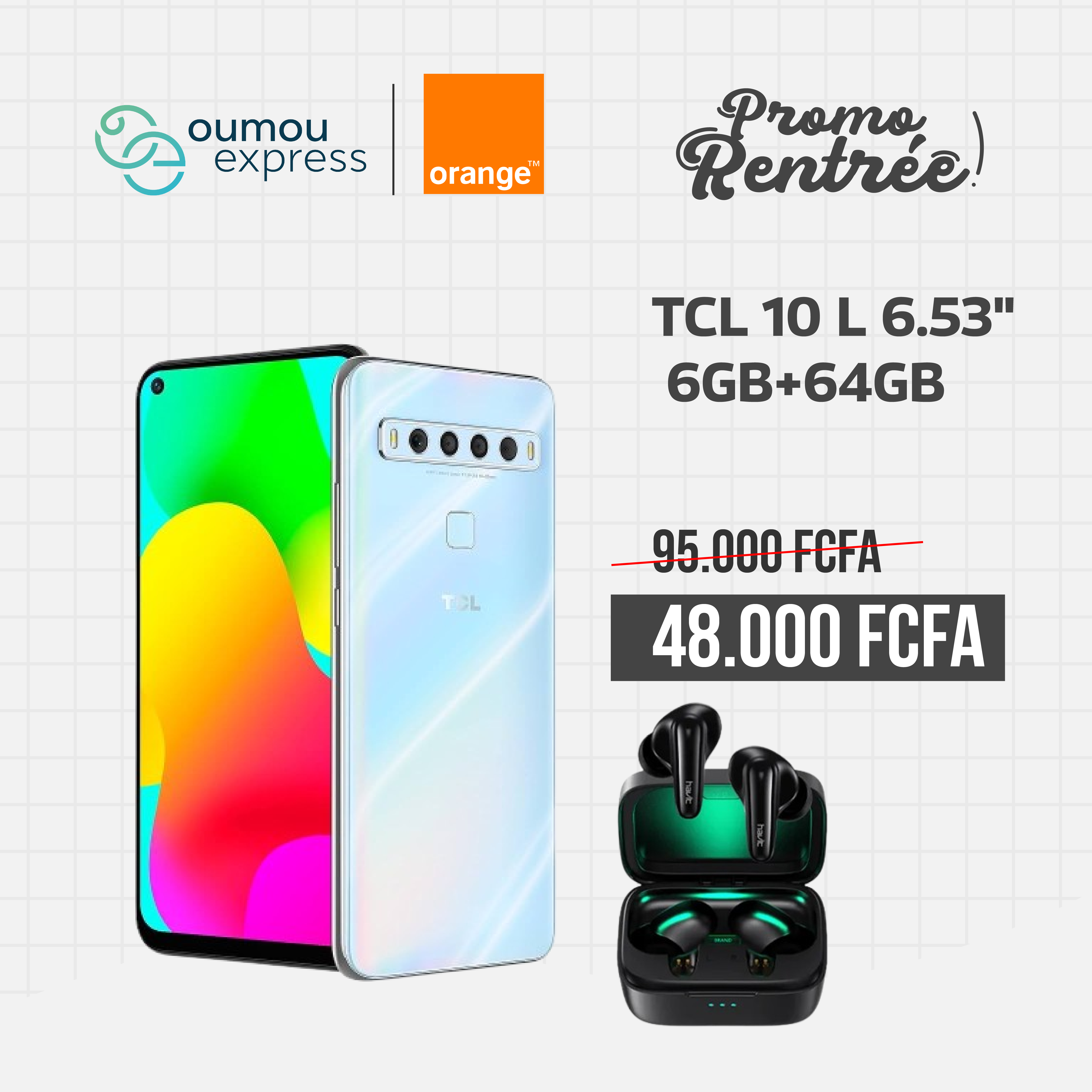 TCL Smartphone TCL 10L + Ecouteurs bluetooth TW950 By OumouGroup