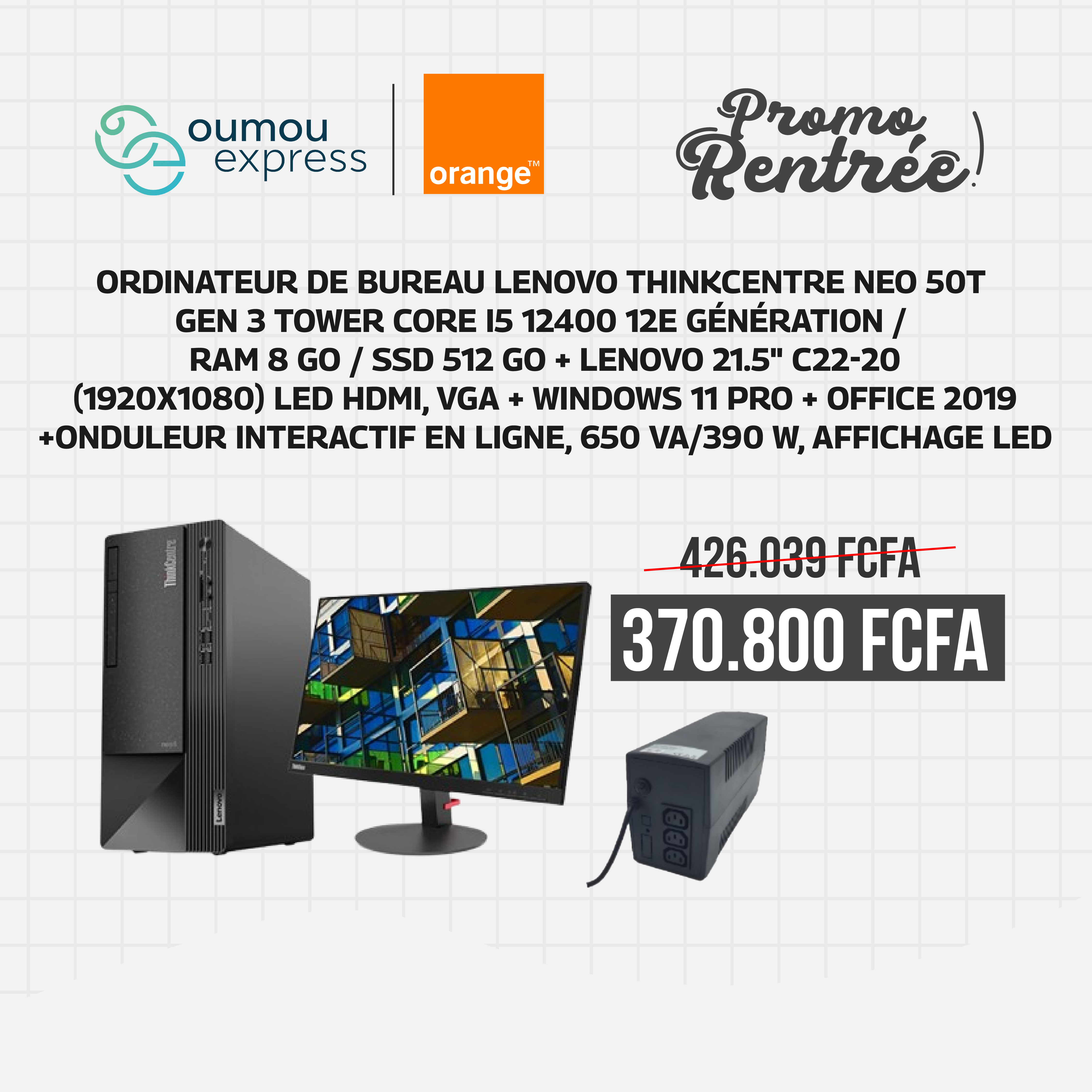 Ordinateur de bureau Lenovo noir 512Go SSD by Oumougroup