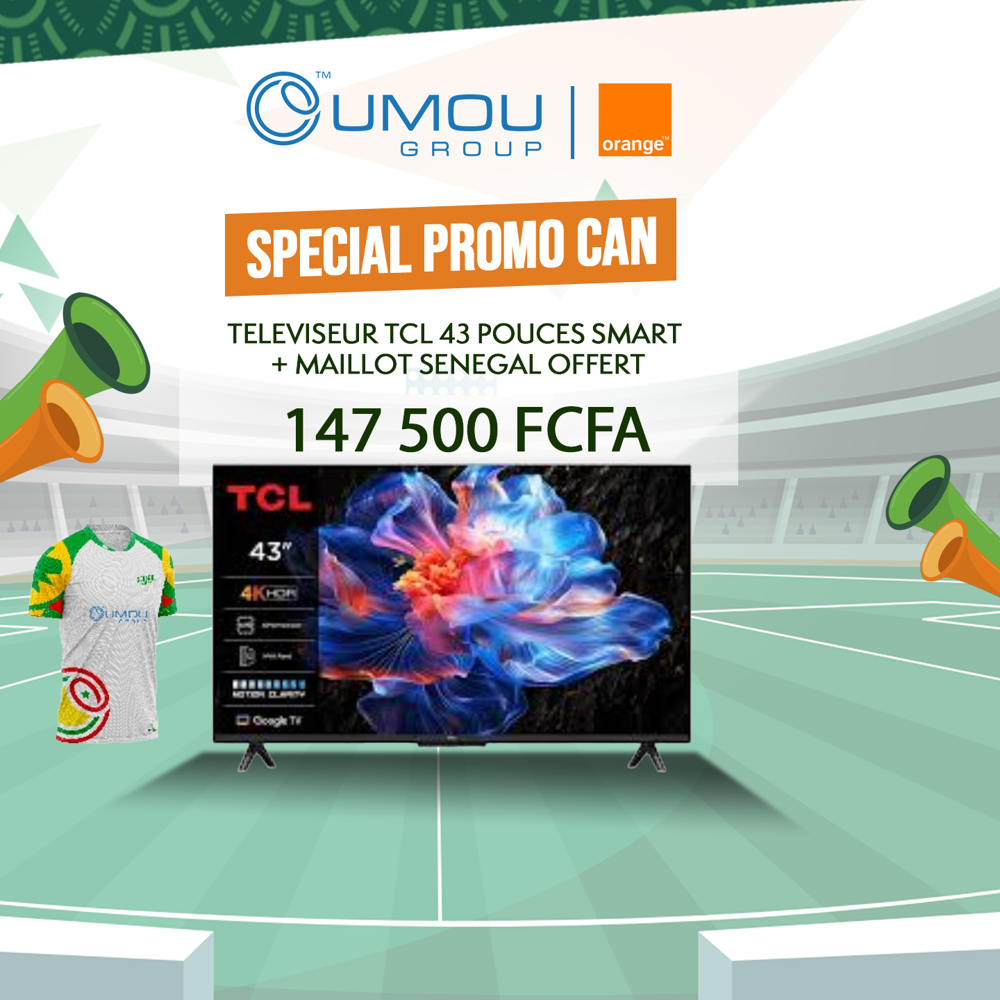 Smart TV Téléviseur 43 pouces TCL  + MAILLOT SENEGAL OFFERT By OumouGroup