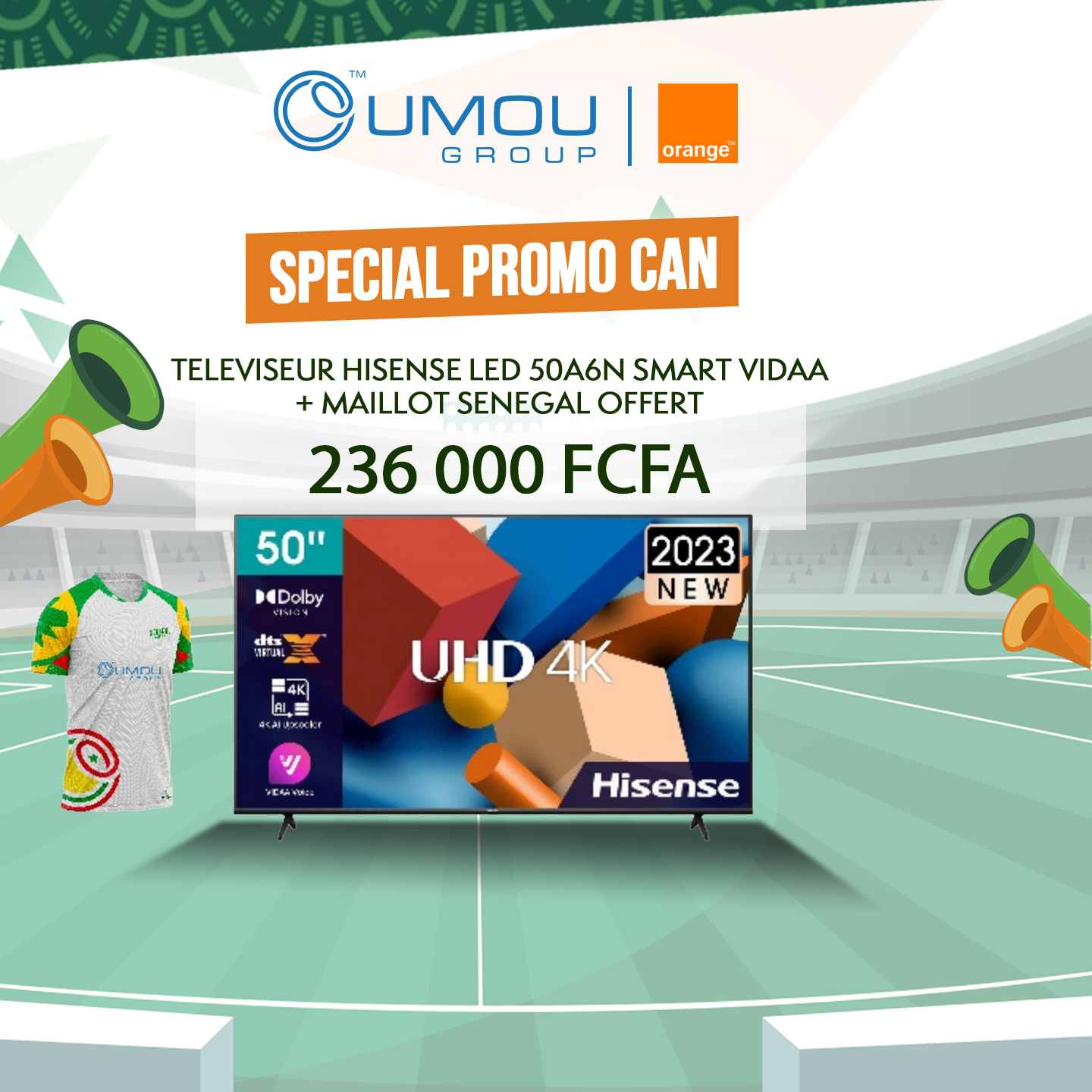 Hisense HISENSE LED 50A6N SMART VIDAA+ MAILLOT SENEGAL OFFERT by OumouGroup