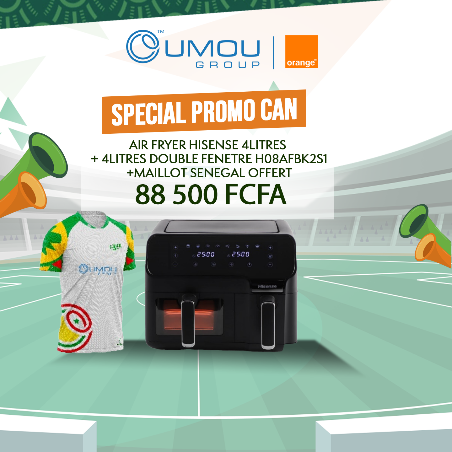 Air Fryer Friteuse à air 4Litres Double Fenetre +MAILLOT SENEGAL OFFERTBy OumouGroup