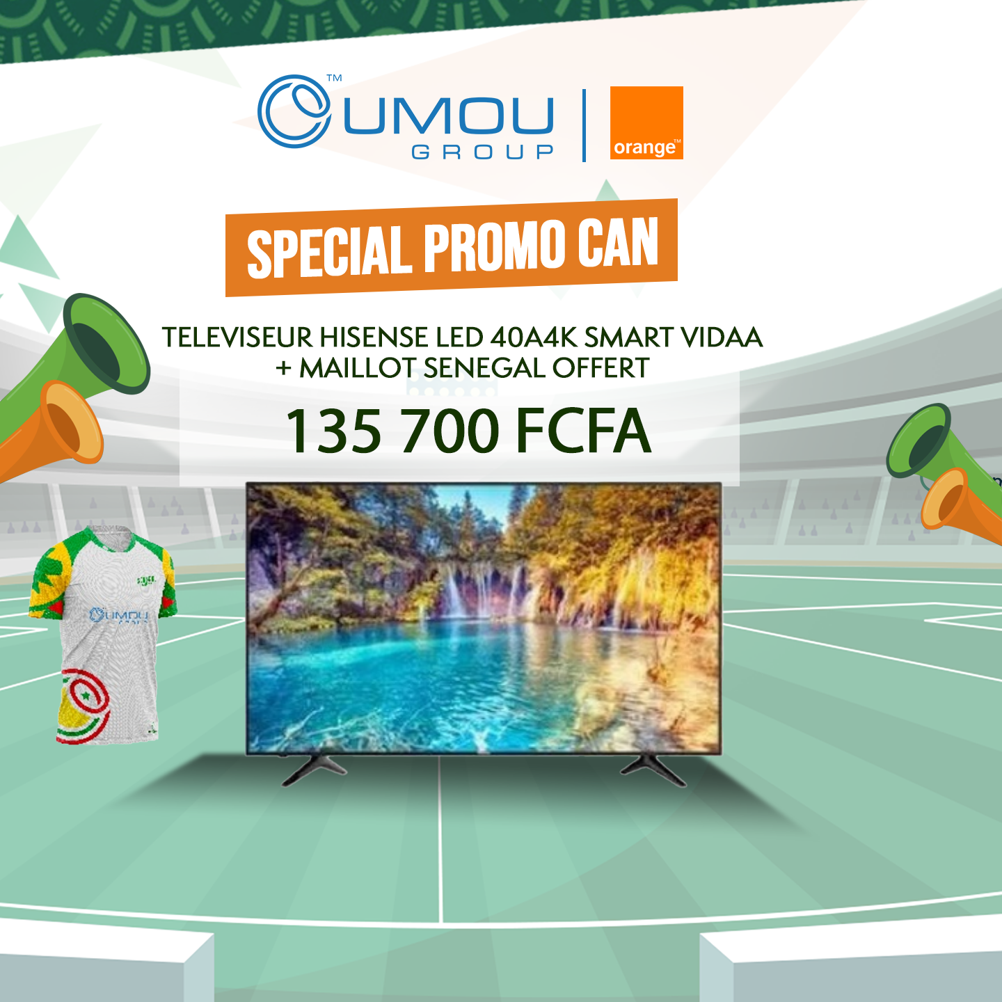 Hisense  Smart téléviseur LED 40A4K SMART VIDAA + MAILLOT SENEGAL OFFERT By OumouGroup