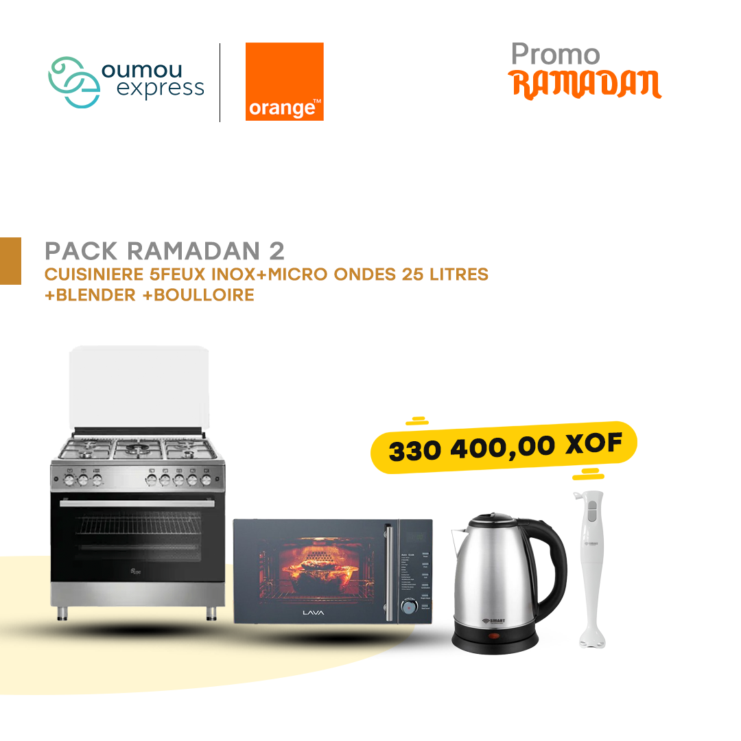 Cuisiniere 5feux inox+micro ondes 25 litres+blender +boulloire By oumougroup