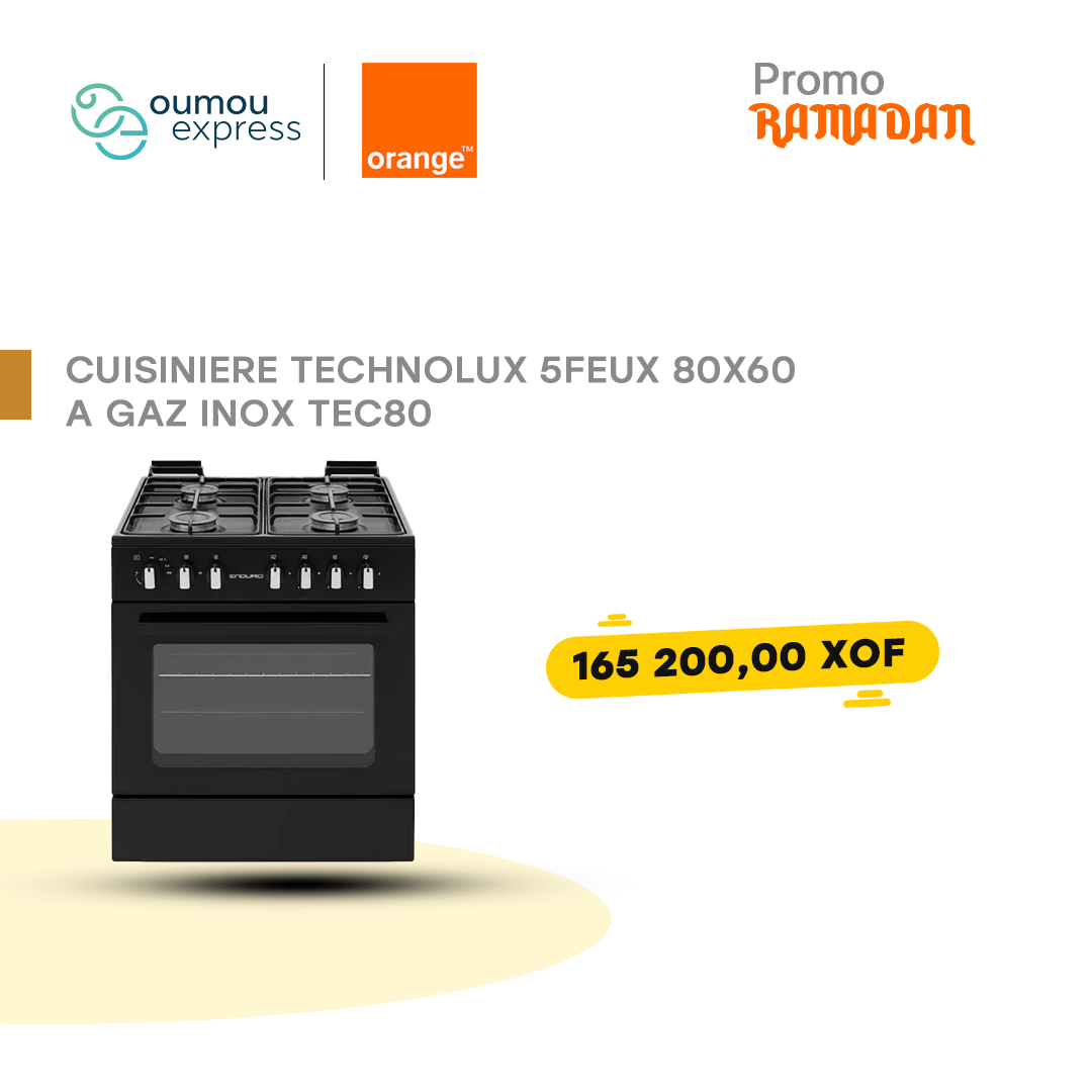 Cuisiniere enduro 4 feux 60x60 a gaz double boutton noir afs6040ggbit by oumougroup
