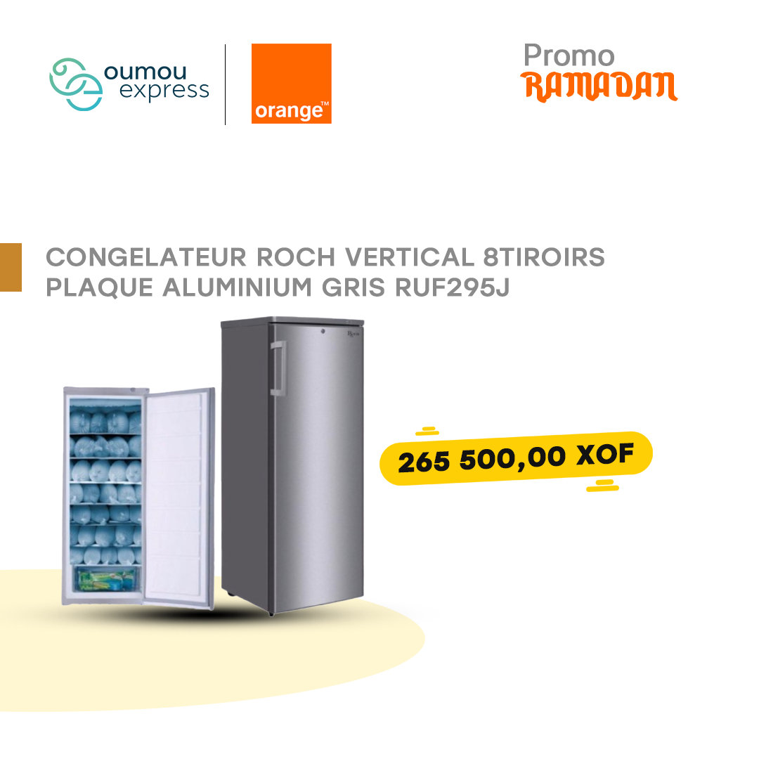 Congélateur Roch vertical 8tiroirs plaque aluminium gris ruf295j