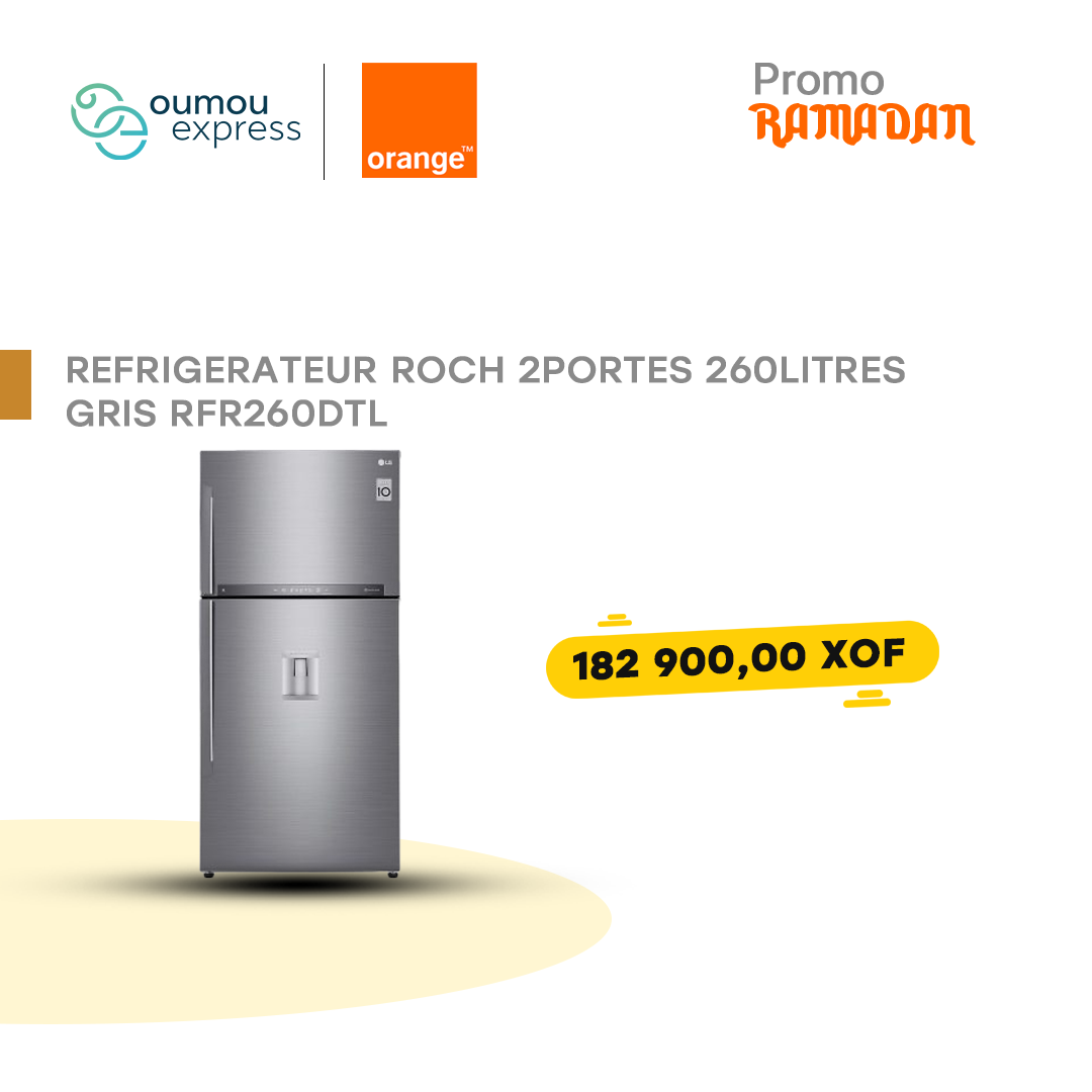 Réfrigérateur Roch 2portes 260litres gris rfr260dtl by oumougroup
