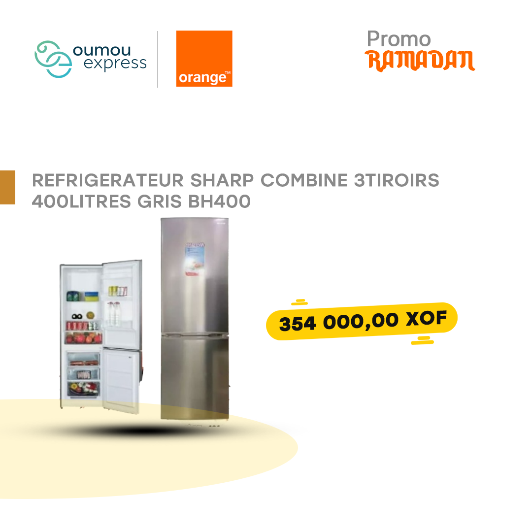 Réfrigérateur Sharp combine 3tiroirs 400litres gris bh400 by Oumougroup