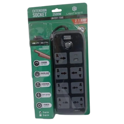 Lightwave Multiprise 3m 72UC 3P/7 Way + 1 USB + 1 TYPE C Fast Charging 