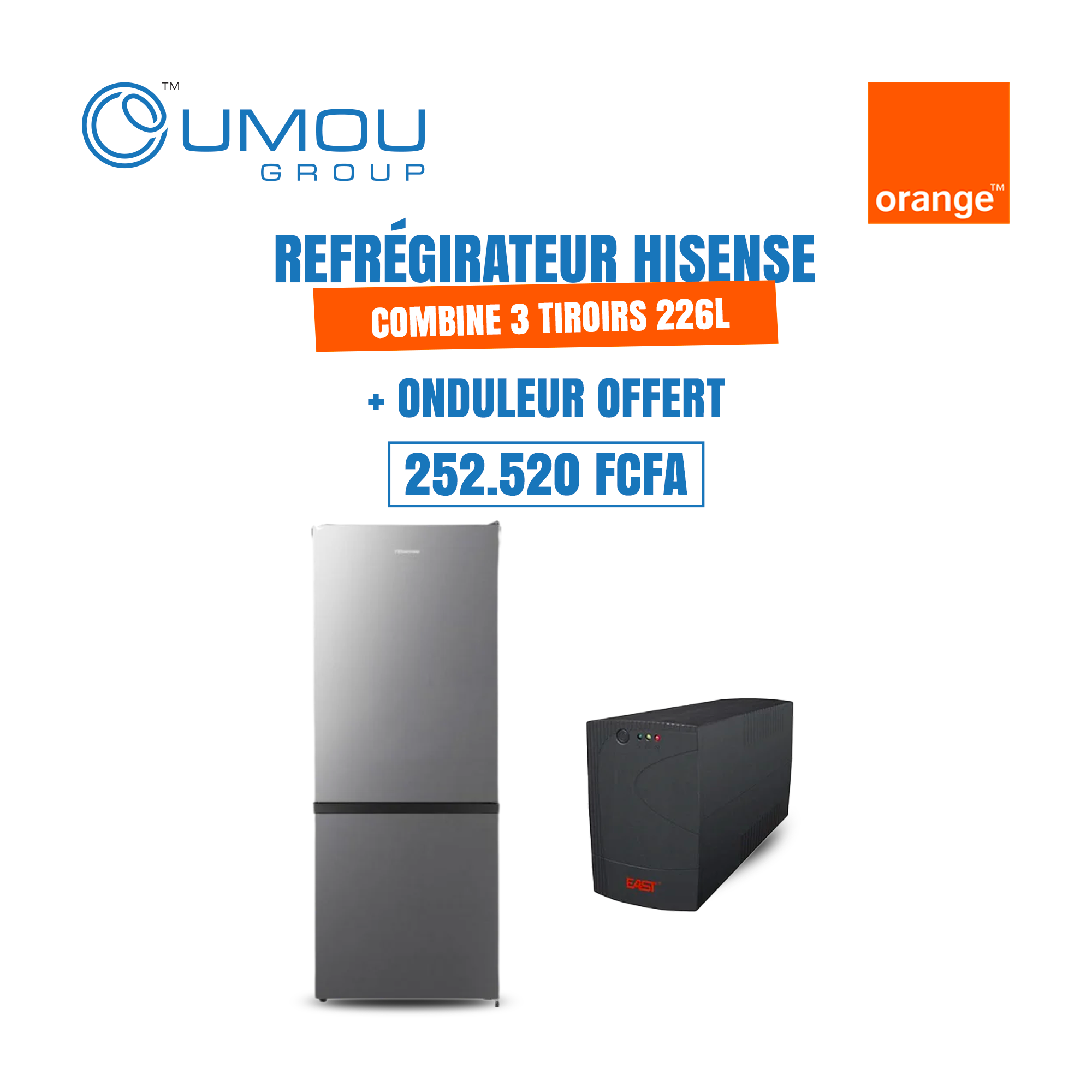 Roch Réfrigérateur Combiné 226L 3 Tiroirs avec Onduleur Offert by OumouGroup