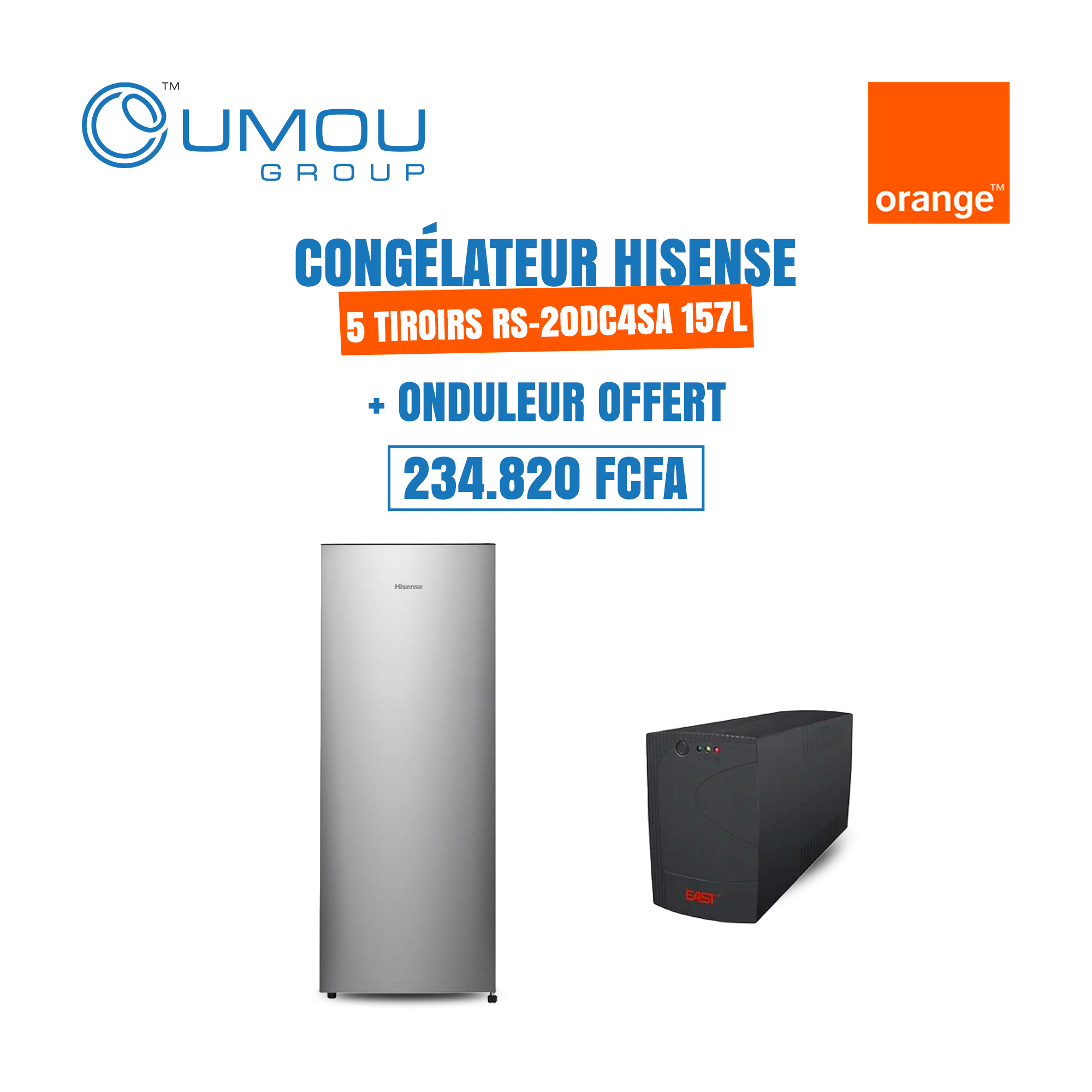 Hisense Congélateur Vertical 5 Tiroirs avec Onduleur Offert by OumouGroup