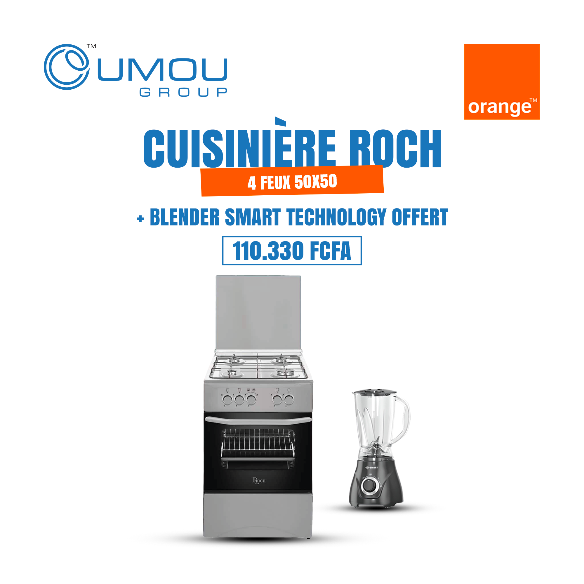 OumouGroup Cuisinière à Gaz 4 Feux 50x50 avec Blender Offert by OumouGroup