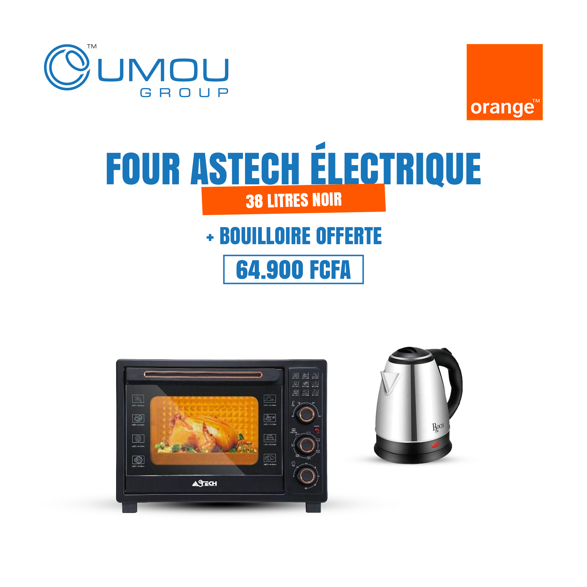 Astech Four Électrique 38 Litres Noir avec Bouilloire Offerte by OumouGroup