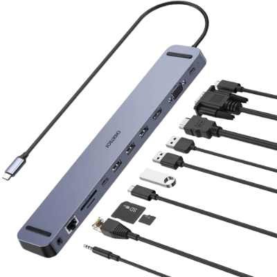 Docking Station USB-C Multiport 11-en-1 avec HDMI 4K, VGA et Ethernet by OumouGroup