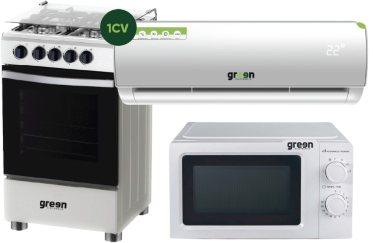 Green Electronics Pack 3-en-1 : Gazinière 50x50, Clim 1CV, Micro-onde 20L by CAC