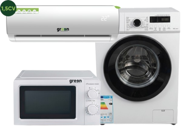 Green Electronics Pack 3-en-1 : Machine à laver Inverter 6kg, Clim 1.5cv, Micro-onde 20L by CAC